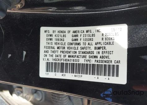 2013 Honda Accord Sport из США, поврежденный, VIN 1HGCR2F58DA016000